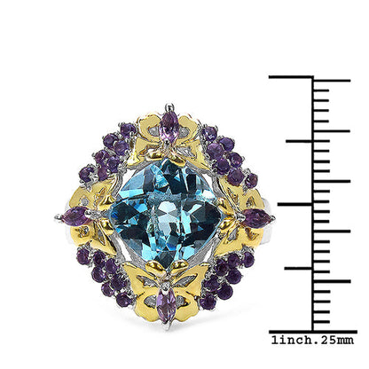 5.66 Carat Genuine Blue Topaz, Amethyst &amp; White Diamond .925 Sterling Silver Ring by Bids.com