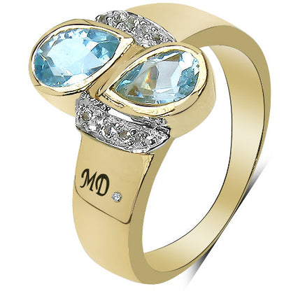 14K Yellow Gold Plated 1.86 Carat Genuine Blue Topaz, White Topaz &amp; White Diamond .925 Sterling Silver Ring by Bids.com