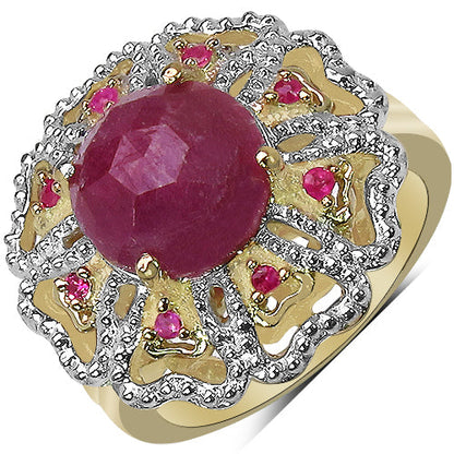 14K Yellow Gold Plated 5.56 Carat Genuine Pink Sapphire, Ruby &amp; White Diamond .925 Sterling Silver Ring by Bids.com