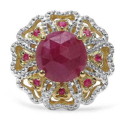 14K Yellow Gold Plated 5.56 Carat Genuine Pink Sapphire, Ruby &amp; White Diamond .925 Sterling Silver Ring by Bids.com