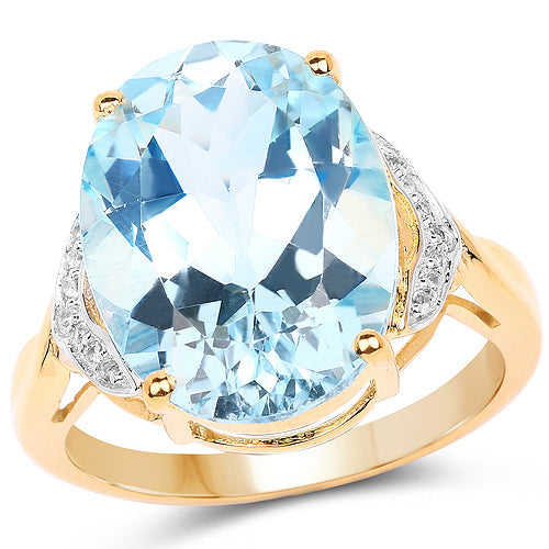 14K Yellow Gold Plated 11.32 Carat Genuine Blue Topaz and White Topaz .925 Sterling Silver Ring by Bids.com