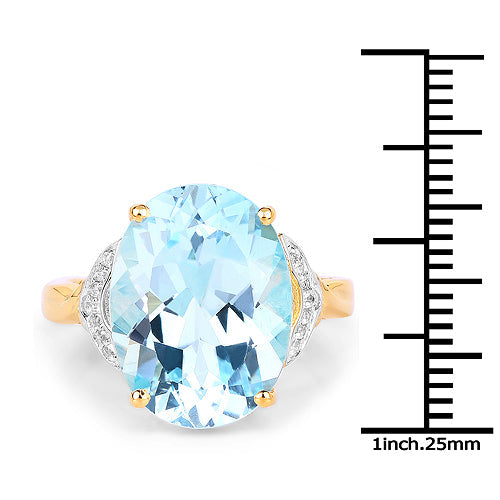14K Yellow Gold Plated 11.32 Carat Genuine Blue Topaz and White Topaz .925 Sterling Silver Ring by Bids.com