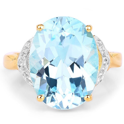 14K Yellow Gold Plated 11.32 Carat Genuine Blue Topaz and White Topaz .925 Sterling Silver Ring by Bids.com