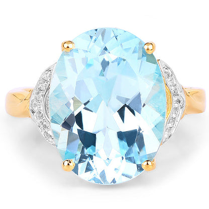 14K Yellow Gold Plated 11.32 Carat Genuine Blue Topaz and White Topaz .925 Sterling Silver Ring by Bids.com