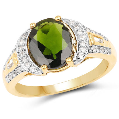 18K Yellow Gold Plated 2.79 Carat Genuine Chrome Diopside &amp; White Topaz .925 Sterling Silver Ring by Bids.com