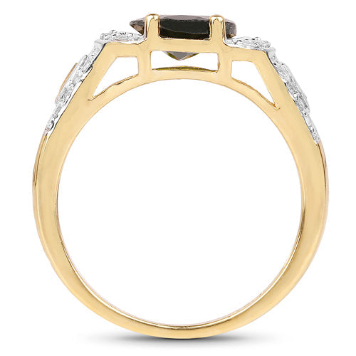 18K Yellow Gold Plated 2.79 Carat Genuine Chrome Diopside &amp; White Topaz .925 Sterling Silver Ring by Bids.com