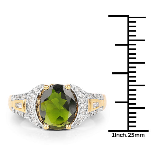 18K Yellow Gold Plated 2.79 Carat Genuine Chrome Diopside &amp; White Topaz .925 Sterling Silver Ring by Bids.com