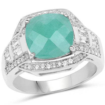 4.09 Carat Genuine Emerald and White Topaz .925 Sterling Silver Ring by Bids.com