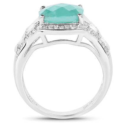 4.09 Carat Genuine Emerald and White Topaz .925 Sterling Silver Ring by Bids.com