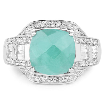 4.09 Carat Genuine Emerald and White Topaz .925 Sterling Silver Ring by Bids.com