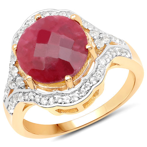 14K Yellow Gold Plated 6.91 Carat Dyed Ruby and White Topaz .925 Sterling Silver Ring by Bids.com