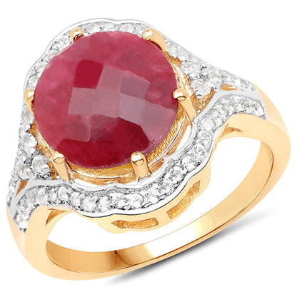 14K Yellow Gold Plated 6.91 Carat Dyed Ruby and White Topaz .925 Sterling Silver Ring by Bids.com