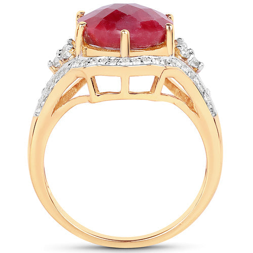 14K Yellow Gold Plated 6.91 Carat Dyed Ruby and White Topaz .925 Sterling Silver Ring by Bids.com