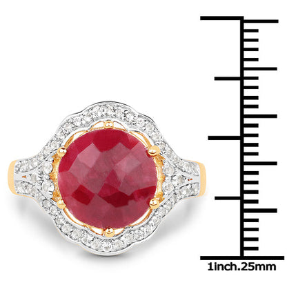 14K Yellow Gold Plated 6.91 Carat Dyed Ruby and White Topaz .925 Sterling Silver Ring by Bids.com