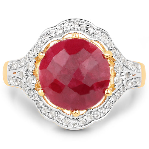 14K Yellow Gold Plated 6.91 Carat Dyed Ruby and White Topaz .925 Sterling Silver Ring by Bids.com