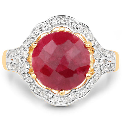 14K Yellow Gold Plated 6.91 Carat Dyed Ruby and White Topaz .925 Sterling Silver Ring by Bids.com