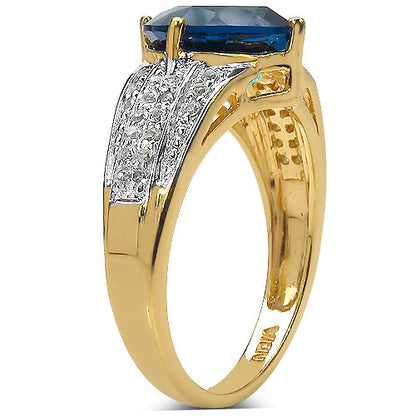 18K Yellow Gold Plated 3.83 Carat Genuine London Blue Topaz &amp; White Topaz .925 Sterling Silver Ring by Bids.com
