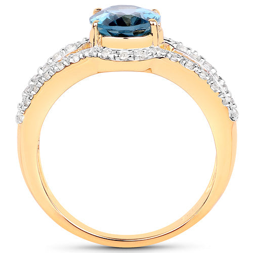 14K Yellow Gold Plated 2.30 Carat Genuine London Blue Topaz and White Topaz .925 Sterling Silver Ring by Bids.com