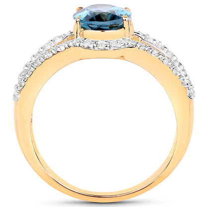 14K Yellow Gold Plated 2.30 Carat Genuine London Blue Topaz and White Topaz .925 Sterling Silver Ring by Bids.com