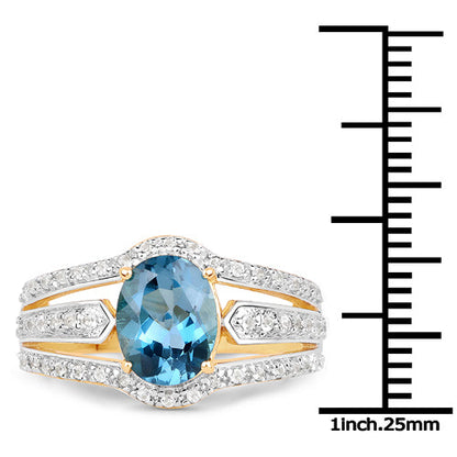 14K Yellow Gold Plated 2.30 Carat Genuine London Blue Topaz and White Topaz .925 Sterling Silver Ring by Bids.com