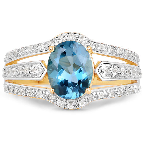 14K Yellow Gold Plated 2.30 Carat Genuine London Blue Topaz and White Topaz .925 Sterling Silver Ring by Bids.com