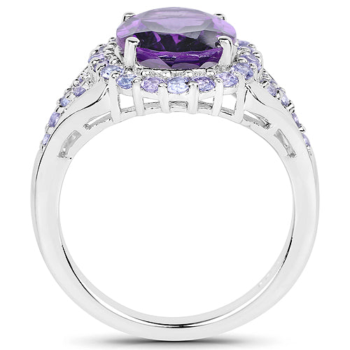 5.90 Carat Genuine Amethyst and Tanzanite .925 Sterling Silver Ring by Bids.com