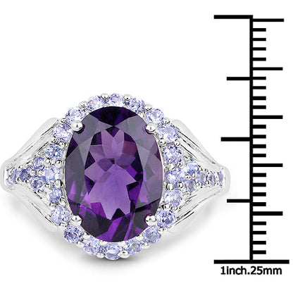 5.90 Carat Genuine Amethyst and Tanzanite .925 Sterling Silver Ring by Bids.com