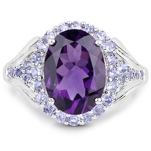 5.90 Carat Genuine Amethyst and Tanzanite .925 Sterling Silver Ring by Bids.com