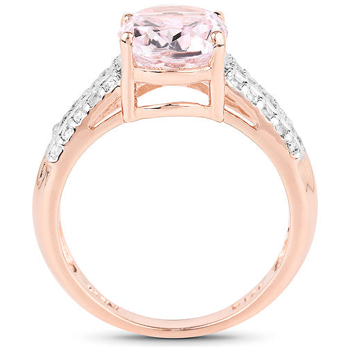 14K Rose Gold Plated 3.27 Carat Genuine Kunzite Oval and White Zircon .925 Sterling Silver Ring Ring by Bids.com