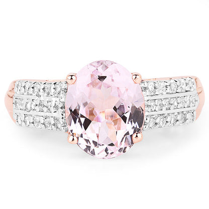 14K Rose Gold Plated 3.27 Carat Genuine Kunzite Oval and White Zircon .925 Sterling Silver Ring Ring by Bids.com
