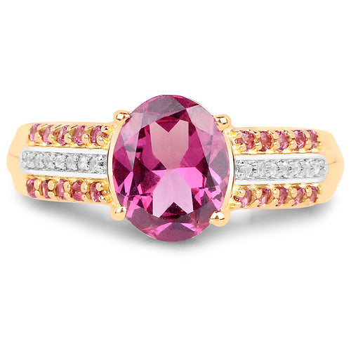14K Yellow Gold Plated 3.32 Carat Genuine Rhodolite and White Topaz .925 Sterling Silver Ring by Bids.com