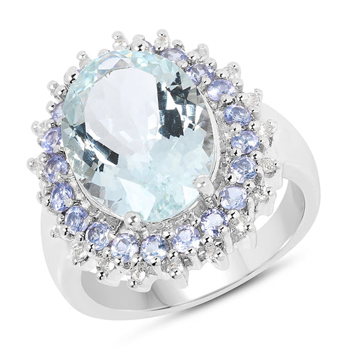 5.30 Carat Genuine Aquamarine, Tanzanite &amp; White Topaz .925 Sterling Silver Ring by Bids.com