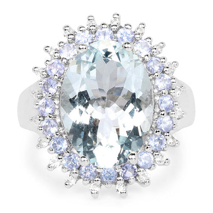 5.30 Carat Genuine Aquamarine, Tanzanite &amp; White Topaz .925 Sterling Silver Ring by Bids.com