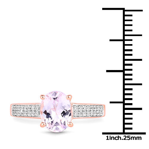 14K Rose Gold Plated 2.91 Carat Genuine Kunzite and White Zircon .925 Sterling Silver Ring by Bids.com