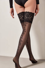 Fantasy Stockings Conte Glamor - Openwork Elastic Band and Floral Pattern