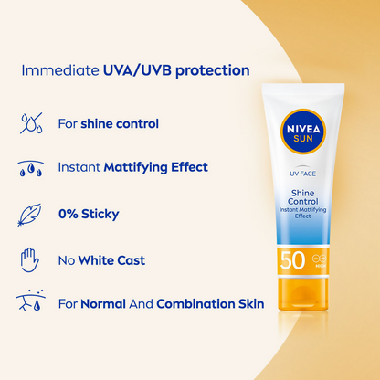 Nivea Sun Shine Control SPF 50 Sunscreen Ultra Matte, No White Cast, Instant UV Protection