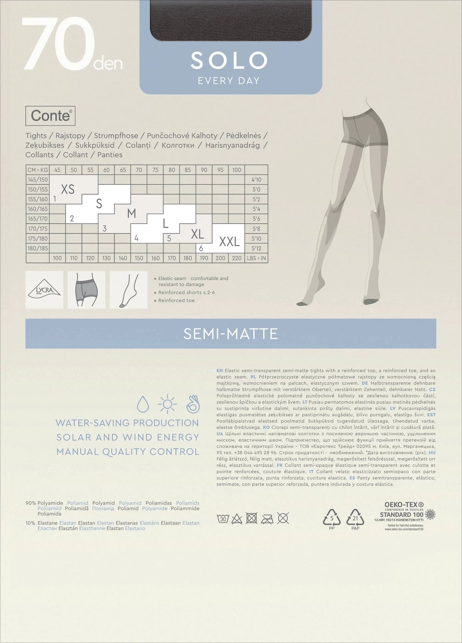 Tights Conte Solo 70 Den - Reinforced Torso - DestGlow