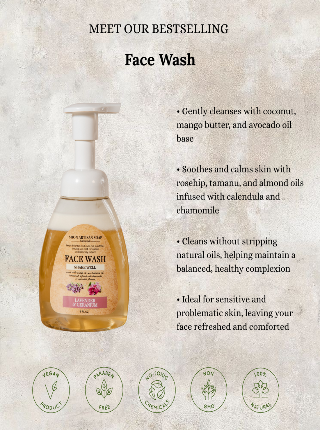 Face Wash | with Rose Hip and Tamanu Oils by MION Artisan Soap Co.