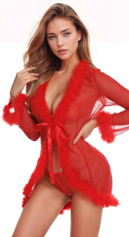Marabou Trim Mesh Robe