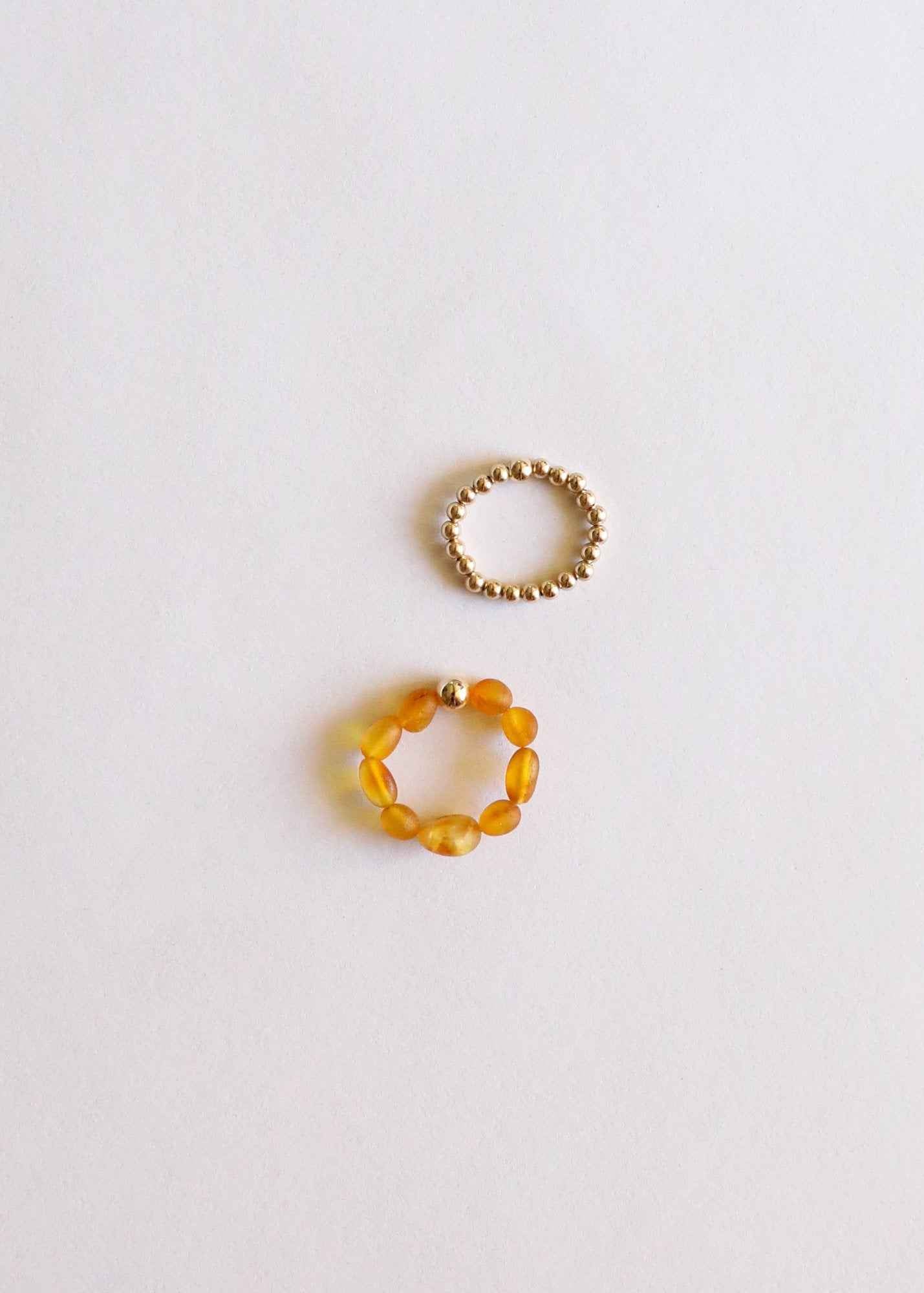 Natural Turquoise + 14k Gold Filled + Honey Amber || Ring Set Trio ||
