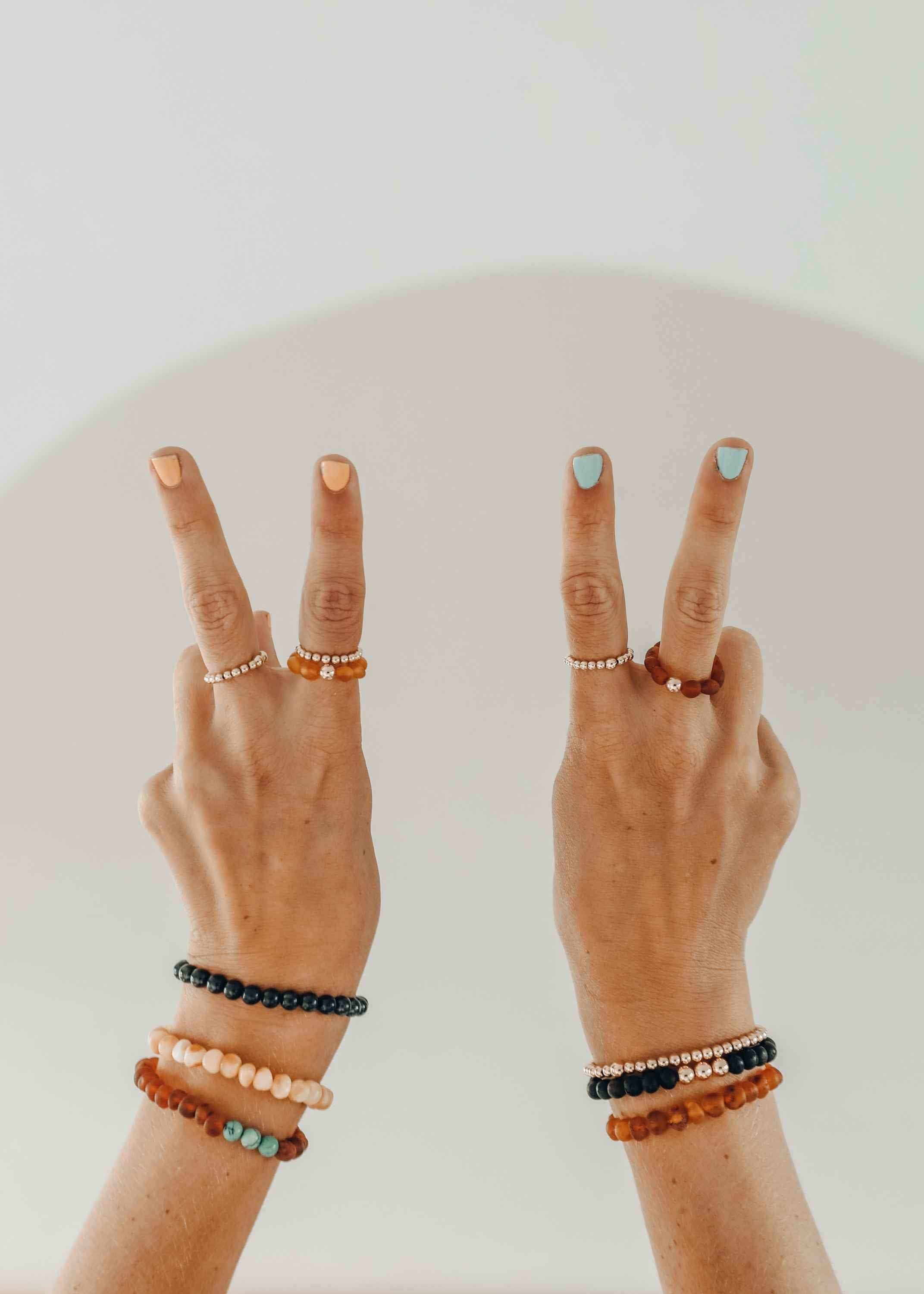 Natural Turquoise + 14k Gold Filled + Honey Amber || Ring Set Trio ||