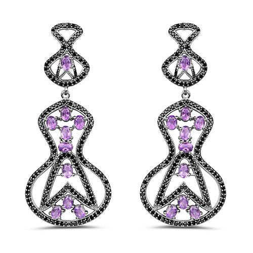 5.30 Carat Genuine Amethyst and Black Spinel .925 Sterling Silver Earrings by Bids.com