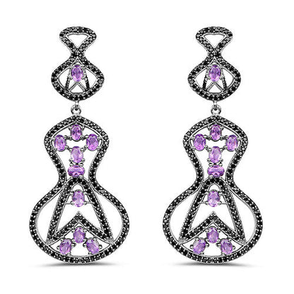 5.30 Carat Genuine Amethyst and Black Spinel .925 Sterling Silver Earrings by Bids.com