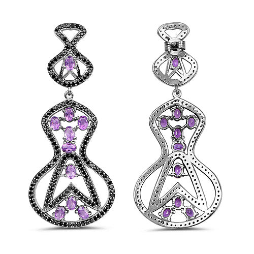 5.30 Carat Genuine Amethyst and Black Spinel .925 Sterling Silver Earrings by Bids.com