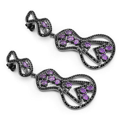 5.30 Carat Genuine Amethyst and Black Spinel .925 Sterling Silver Earrings by Bids.com