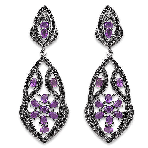 5.74 Carat Genuine Amethyst and Black Spinel .925 Sterling Silver Earrings by Bids.com