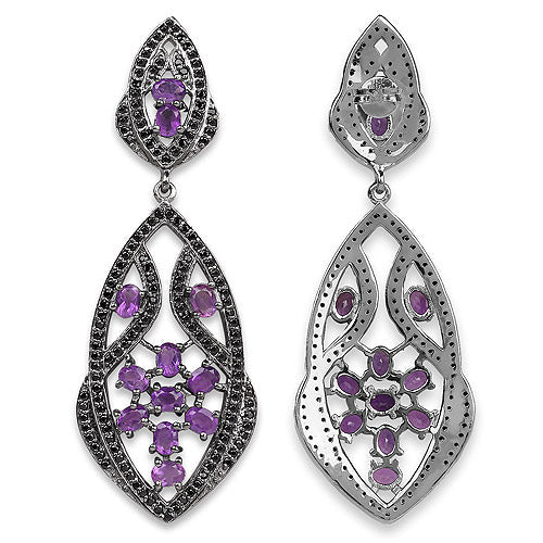 5.74 Carat Genuine Amethyst and Black Spinel .925 Sterling Silver Earrings by Bids.com