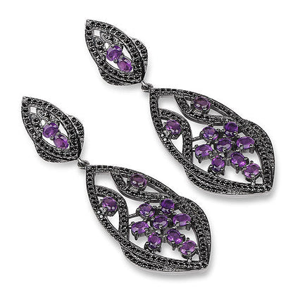 5.74 Carat Genuine Amethyst and Black Spinel .925 Sterling Silver Earrings by Bids.com