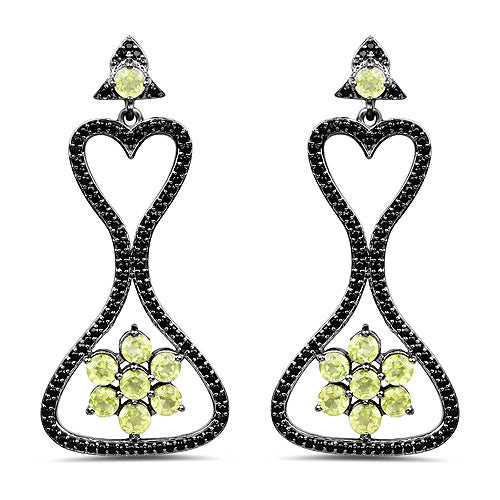 6.93 Carat Genuine Peridot and Black Spinel .925 Sterling Silver Earrings by Bids.com