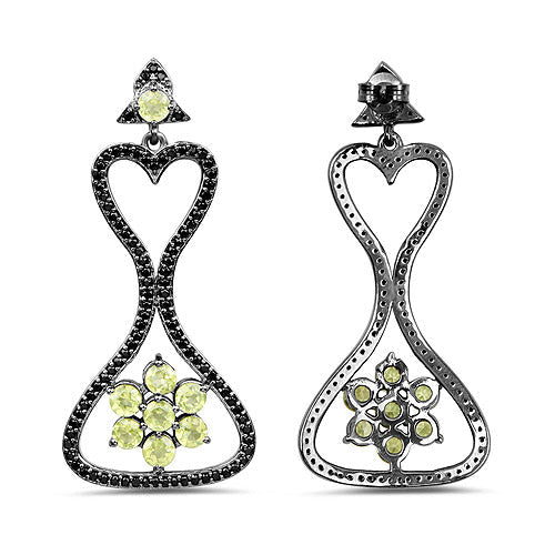 6.93 Carat Genuine Peridot and Black Spinel .925 Sterling Silver Earrings by Bids.com